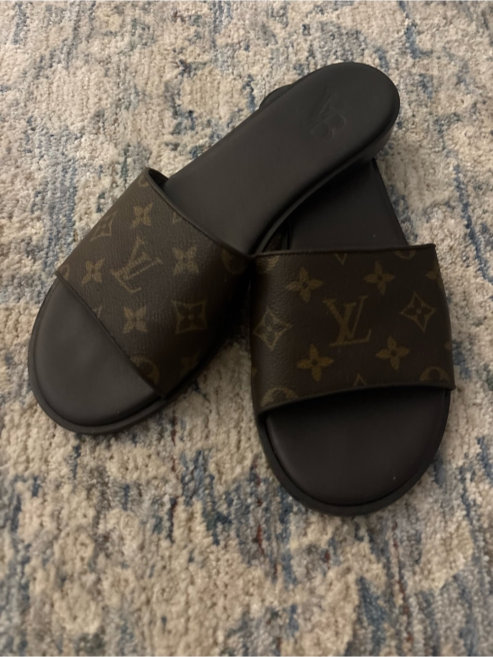 Vintage Boho LV Monogram Slide Sandals in Brown and Black